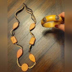 Handcrafted Wooden Necklace and Bracelet Set